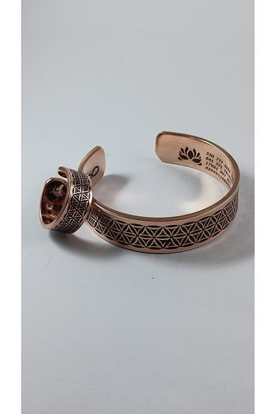 DA Cooper Design Copper Flower of Life Motif Number Section Lucky Bracelet & Ring Set 60 gr