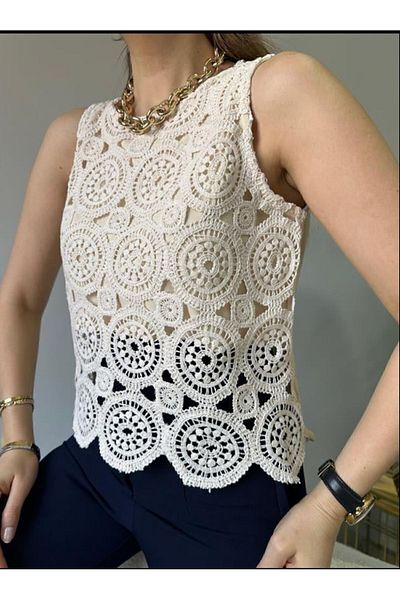 jöns since 1997 Women's Front Knit Stone Sleeveless Blouse