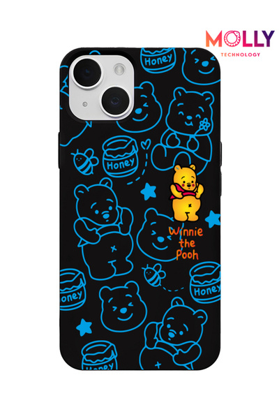 Molly حافظة سيليكون بنمط ويني باللون الأسود لهاتف آيفون 15