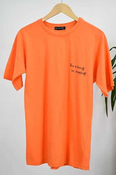 PONÇİK Orange Women's Combed Cotton T-Shirt - Back Printed, Model 23097