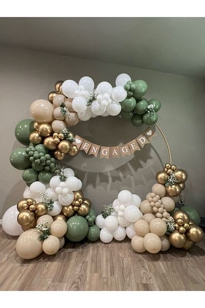 eğlencemarketi Chrome Gold White Eucalyptus and Milk Coffee Balloon Chain 100 Pieces