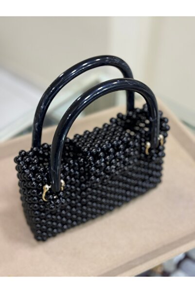FouleeAksesuar Foulee Aksesuar Akrilik Saplı Inci Boncuklu El Çantası - Siyah