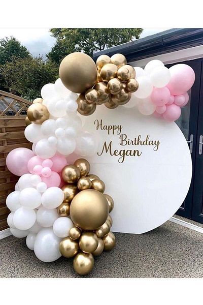 eğlencemarketi Chrome Gold Macaron Pink and White Balloon Chain 100 Pieces