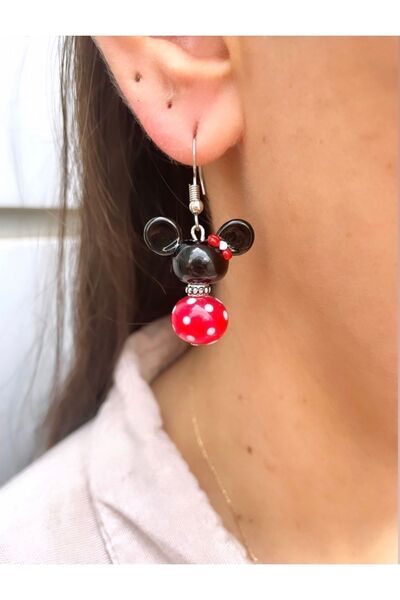Atelier Çağla Murano Cam Boncuk Minnie Mouse Küpe