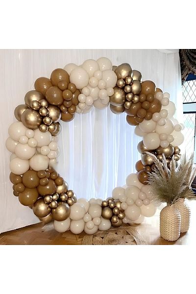 eğlencemarketi Chrome Gold Caramel and Sea Sand Balloon Chain 100 Pieces