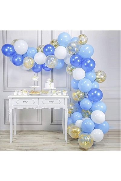 eğlencemarketi Balloon Chain Set with Blue Gold Confetti