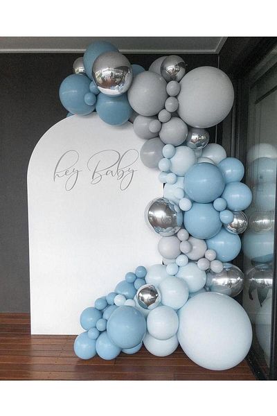 eğlencemarketi Chrome Silver Deep Ocean Macaron Blue and Gray Balloon Chain 100 Pieces