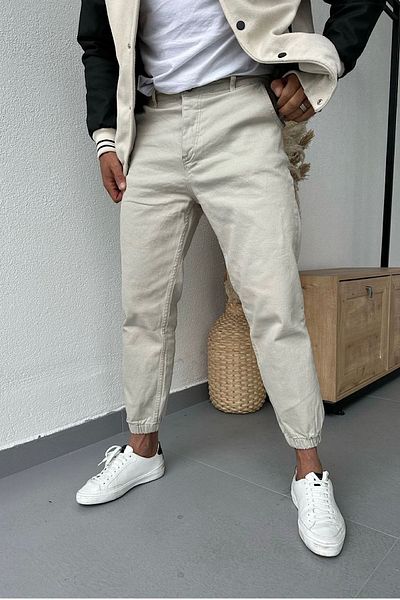 NO61 MAN Jogger Leg Elastic Lycra Cream Color Jeans