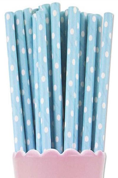 eğlencemarketi Blue Polka Dot Paper Straws 25 Liters