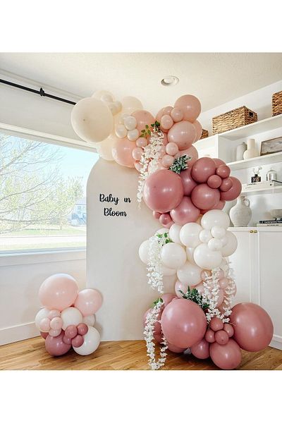 eğlencemarketi 100 Pieces Retro Rosewood Pink Blush and White Balloon Chain