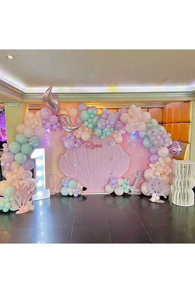 eğlencemarketi 100 Pieces Macaron Salmon Lilac and Mint Balloon Chain