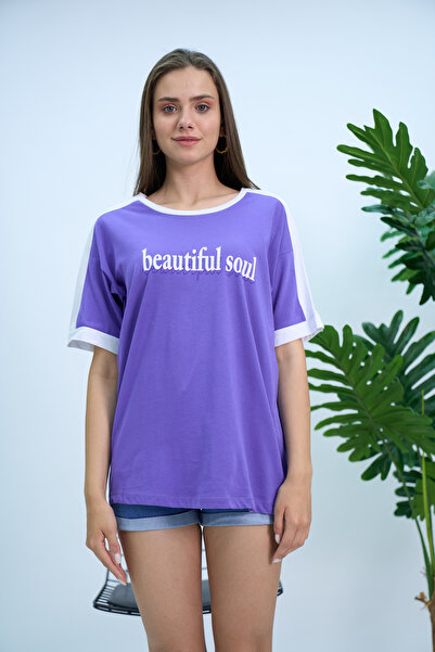 PONÇİK Γυναικείο μπλουζάκι Beatiful Soul με στάμπα 23101 Μωβ