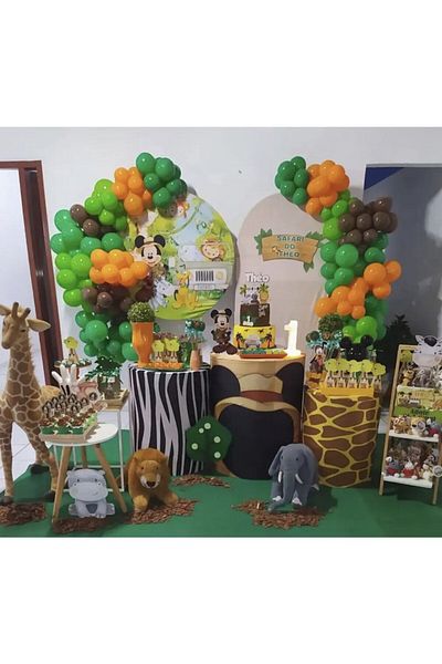 eğlencemarketi Safari Concept Balloon Chain Light Green Dark Green Orange And Brown 100 Pieces