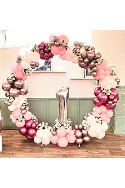 eğlencemarketi Chrome Rose Gold Pink Macaron Pink And White Balloon Chain 100 Pieces