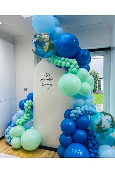 eğlencemarketi Dark Blue Pastel Macaron - Mint Green Balloon Chain 100 Pieces