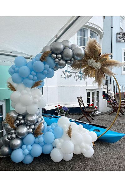 eğlencemarketi Chrome Silver Macaron Blue and White Balloon Chain 100 Pieces