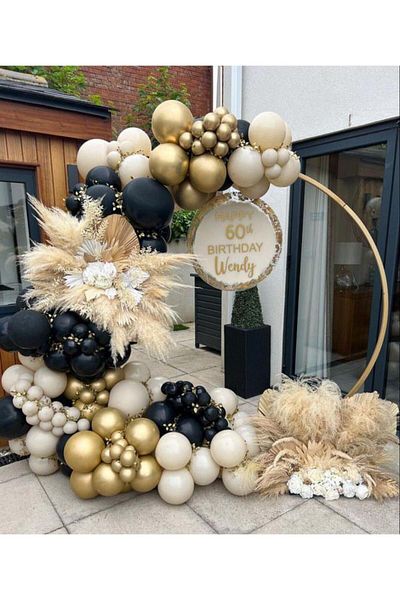 eğlencemarketi Chrome Gold Pastel Black and Sea Sand Balloon Chain 100 Pieces