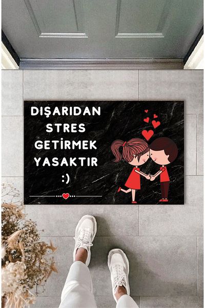 Dormot Home Digital Printing Modern Black Is Banned To Stress Externally Cute Couple Themed Door Mat