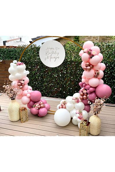 eğlencemarketi Chrome Rose Gold White Macaron Pink and Wild Strawberry Balloon Chain 100 Pieces