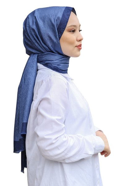Hint İpek Monogram Shawl - Indigo