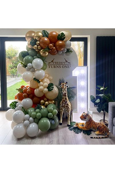 eğlencemarketi Chrome Gold Retro Eucalyptus White Milk Coffee and Burnt Orange Balloon Chain 100 Pieces