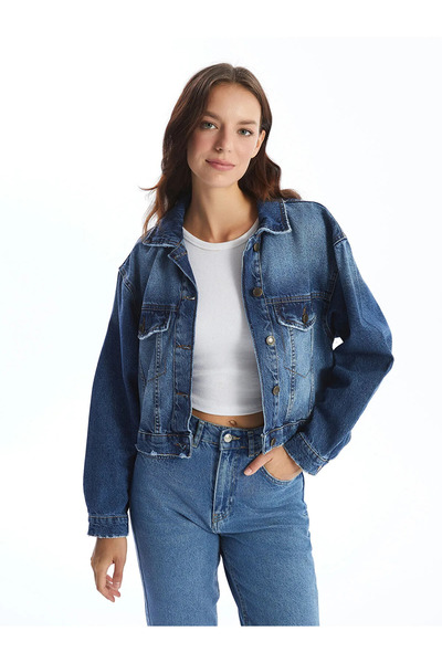LC Waikiki Vision Koyu Rodeo Oversize Kadın Jean Ceket