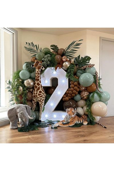 eğlencemarketi 100 Pieces Chrome Gold Caramel Sea Sand - Eucalyptus and Mildew Green Balloon Chain