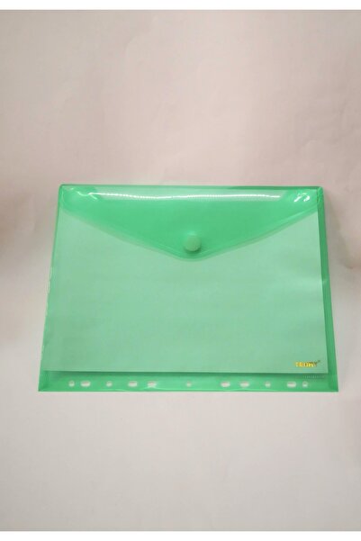 Temat Yeşil Delikli Çıtçıtlı Zarf Dosya A4 Boy Tek Bölmeli Plastik Düz Renk