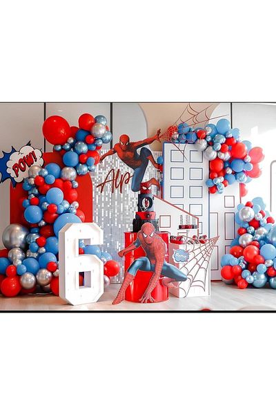eğlencemarketi Chrome Silver Dark Blue and Red Balloon Chain 100 Pieces