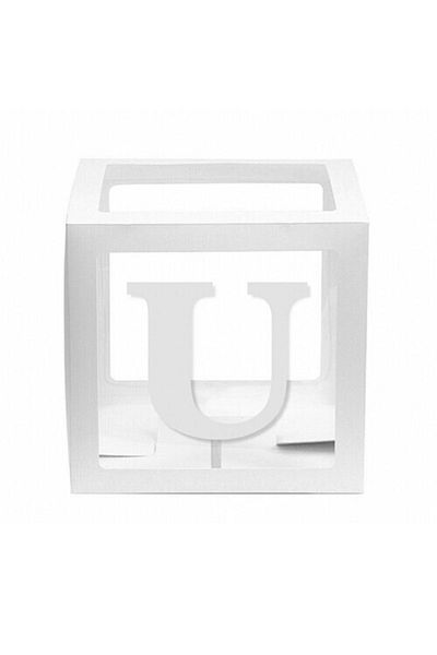 eğlencemarketi White Transparent Balloon Box 25x25 Cm Letter U