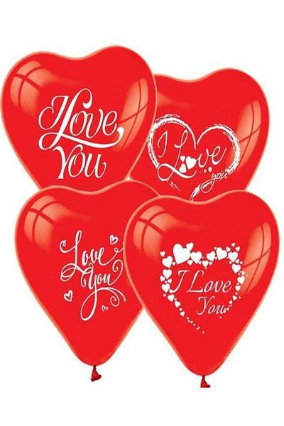 eğlencemarketi 12 Inch Standard Size Printed Balloon Heart 100 Pieces