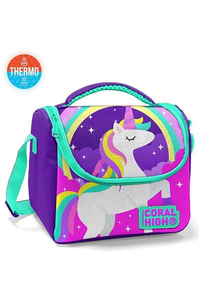 Coral High Kids Purple Aqua Green Unicorn Patterned Thermo Lunchbox 11833