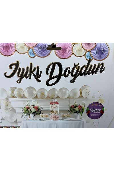eğlencemarketi Black Gold Happy Birthday Gilded Calligraphy Banner