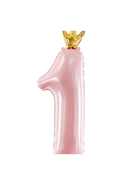 eğlencemarketi 80 cm Pink Number Foil Balloon - 1 Year Old Crowned Powder