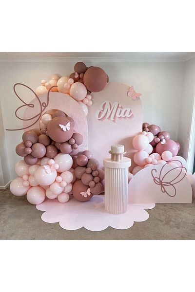 eğlencemarketi 100 Pieces Macaron Pink Rosewood Chain Balloon Set - Balloon Strip Included