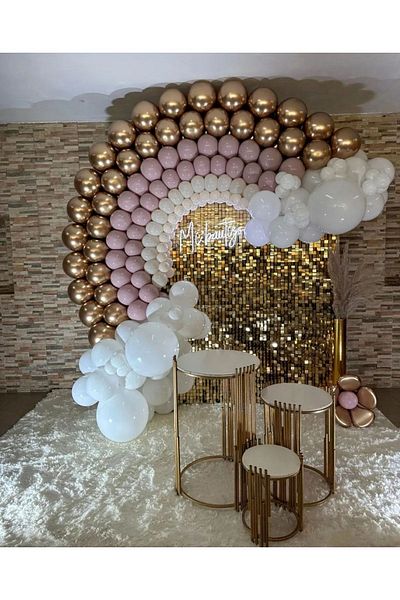 eğlencemarketi Chrome Copper Powder Pink and White Balloon Chain 100 Pieces
