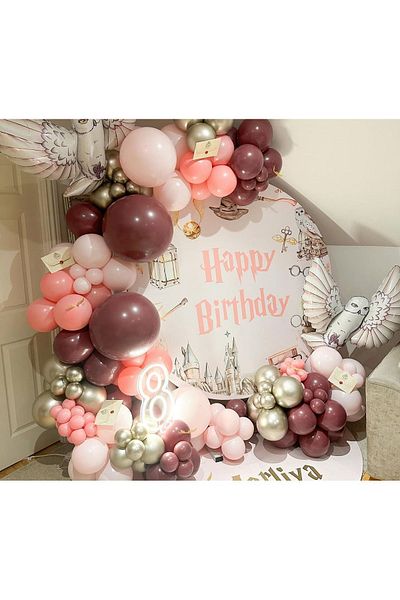 eğlencemarketi 100 Pieces Chrome White Gold Macaron - Pink Rosewood and White Balloon Chain