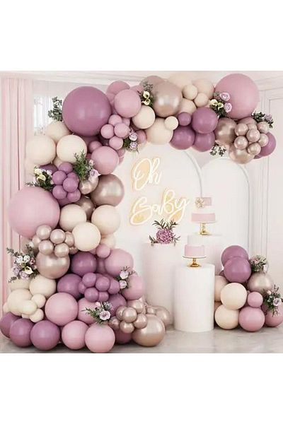 eğlencemarketi Chrome Gold Wild Strawberry Sea Sand and Pink Blush Balloon Chain 100 Pieces