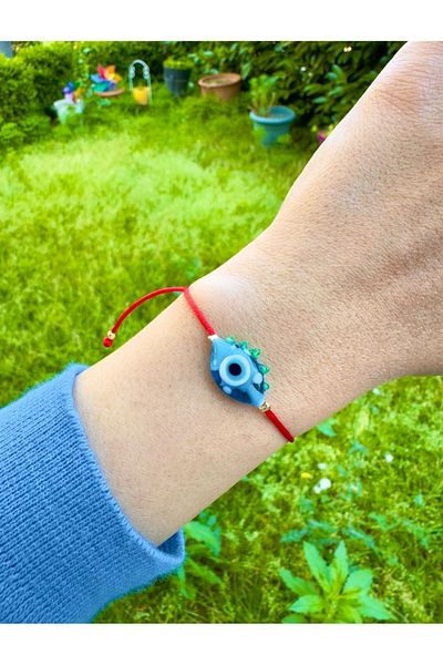 Atelier Çağla Glass Blue Eye Evil Eye Red Bracelet