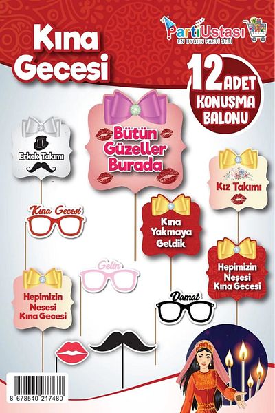 parti hediye sepeti 12-Piece Kina Night Speech Bubble Set