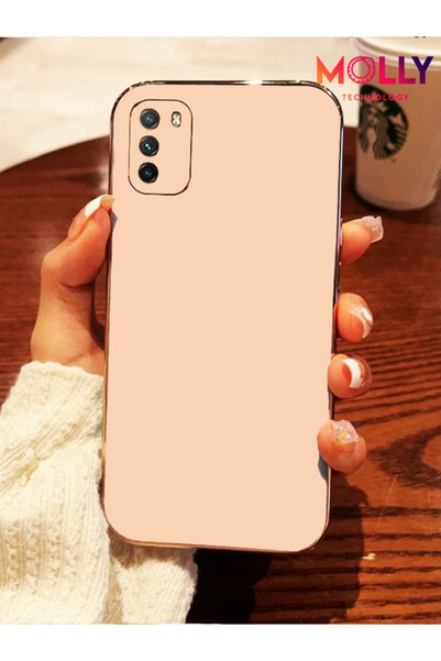 Molly Poco M3 İçin Rose Kenarları Gold Detaylı Lüks Silikon Kılıf
