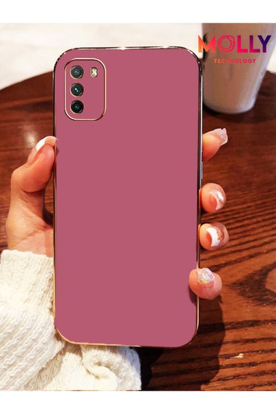 Molly Poco M3 İçin Lila Kenarları Gold Detaylı Lüks Silikon Kılıf