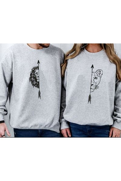 UNIQUE DESIGN Men's Lion and Female Lover Couple Combination Sweatshirt