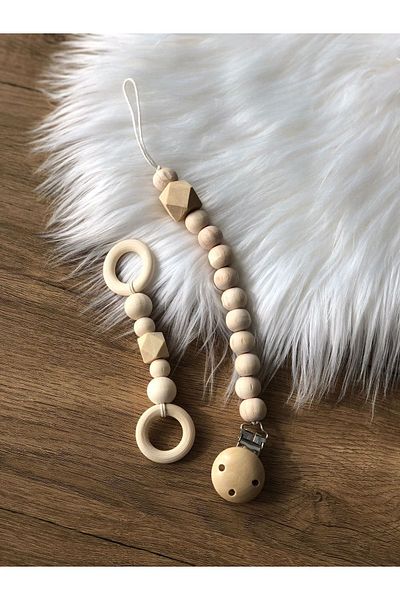 Tarçın Atölye Natural Wooden Pacifier Chain - Pacifier Strap - Wooden Pacifier Chain Set of 2