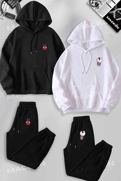macklin Set de 4 hanorace cu glugă și pantaloni de sport cu imprimeu Spiderman și Hello Kitty