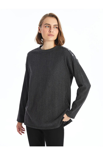 LC Waikiki Lcwaikiki Black Oversize Crew Neck Long Sleeve Women's Blouse