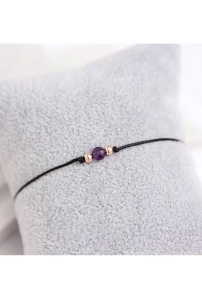 NBS Beautiful Naturel Stones 6 mm Amethyst Black String Natural Stone Bracelet - Quality Ladder Closure