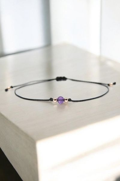 NBS Beautiful Naturel Stones 6 mm Amethyst Black String Natural Stone Bracelet - Quality Ladder Closure