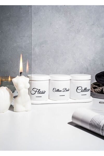 LALEZEN HOME White Cotton with StanD - Ear anD Floss Box Bathroom Organizer