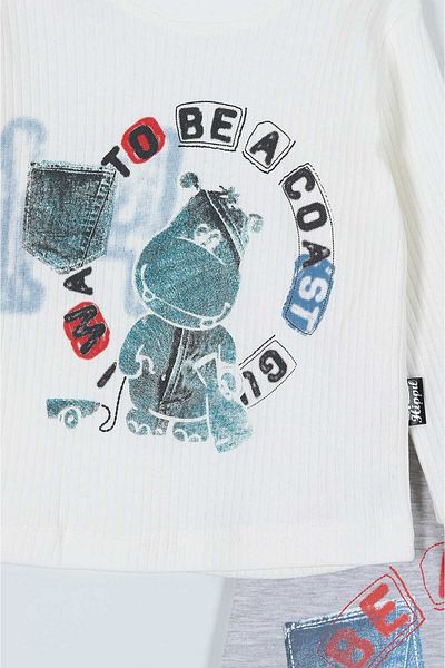 Ege Bebek 1-2-3-4 Years Old Boy Hooded Puffer Vest Seasonal 3 Piece Under-Upper Set